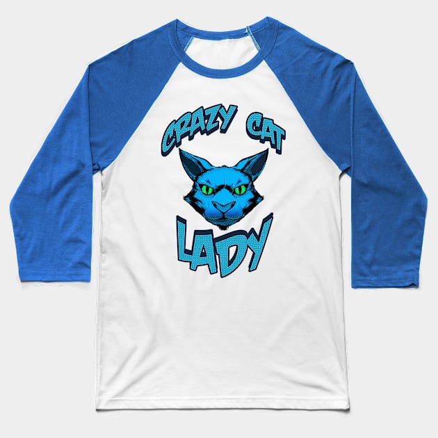 Crazy Cat Lady (blue) Baseball T-Shirt by Samax